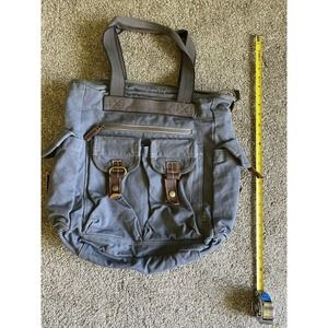 TSD BRAND Atona Utility Canvas Tote Leather Details Bag Blue O-6